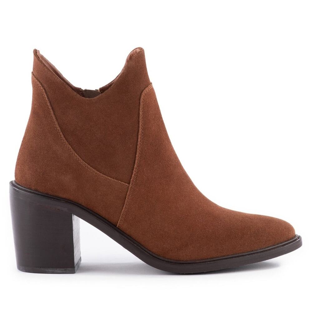 Seychelles Pretty Little Bird  Heeled Suede Bootie Cognac Size 7 Women's‎